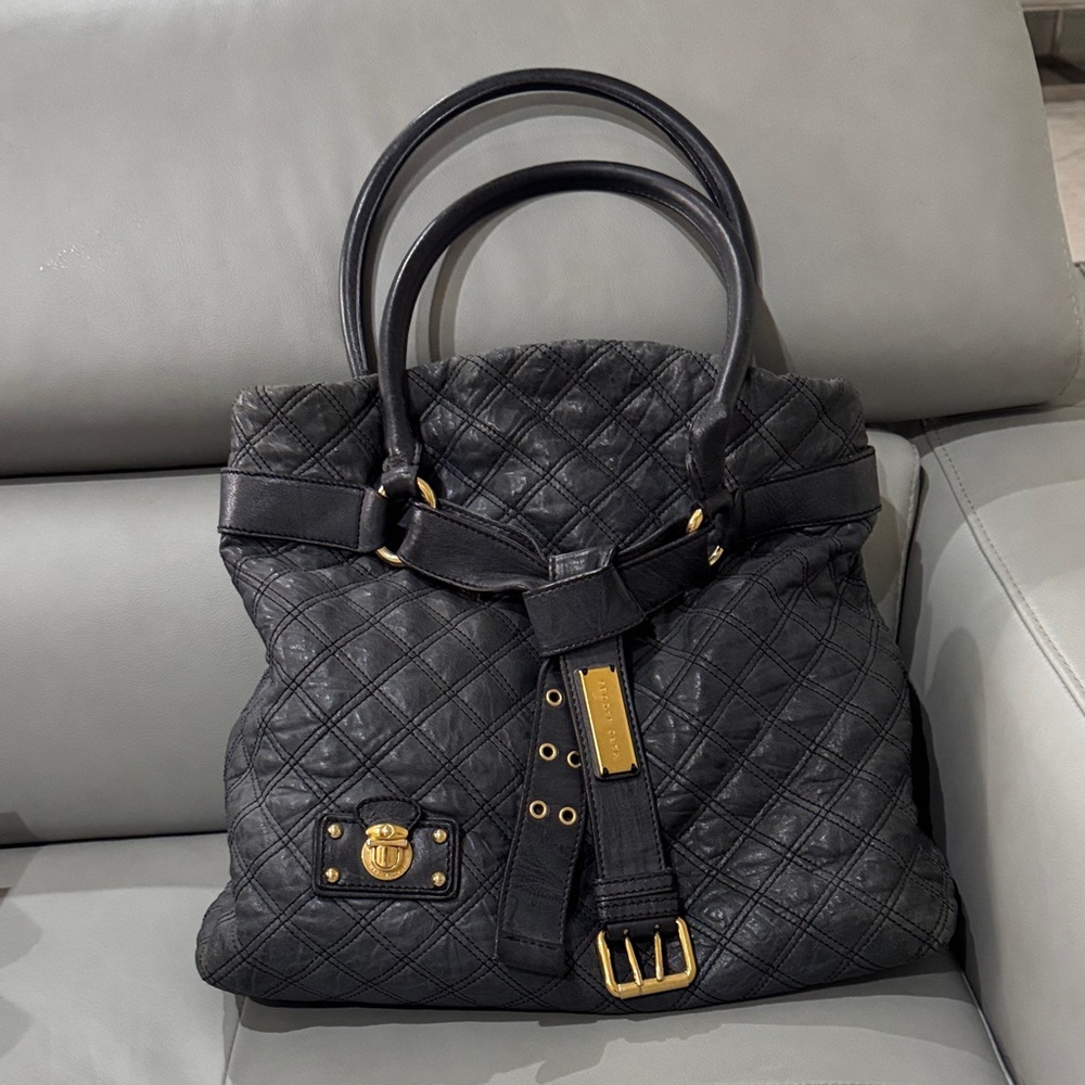 Marc Jacobs grey/black Quilted Casey Leather Tote Bag
